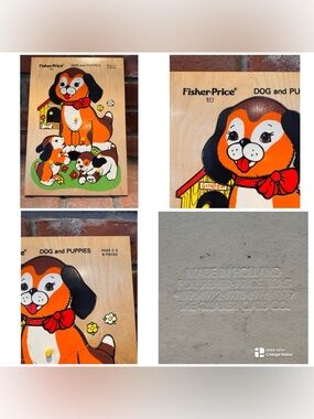 1970s Fisher-Price "Dog and Puppies" 8-piece wooden puzzle (Model #511).